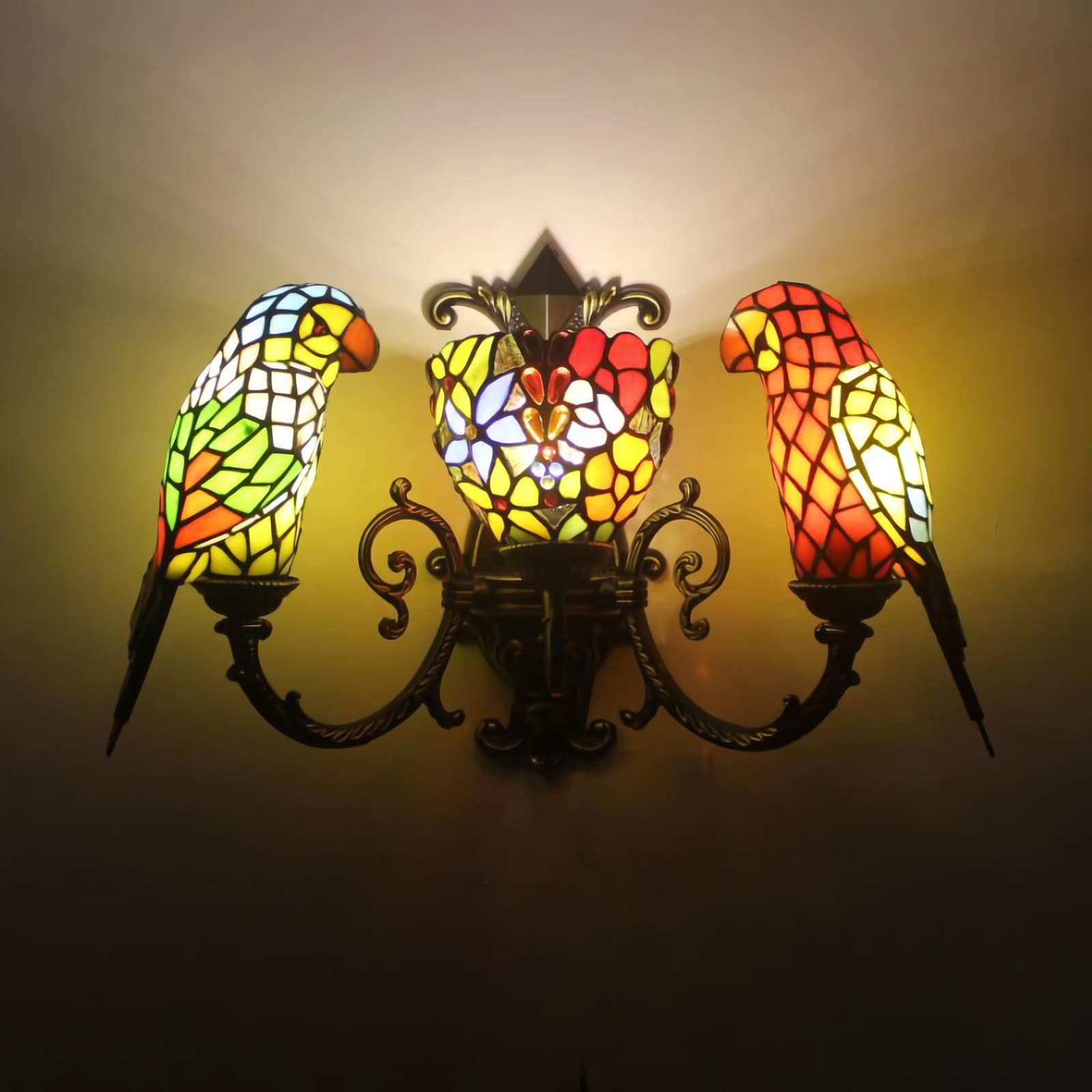 Aioneer Tiffany Style Wall Lamps & Sconces, Vintage Stained Glass Wall Light Fixtures, 3 Lights, Modern Retro Night Light For Bedroom Living Room Hallway Bathroom Nightstand Lamp-I