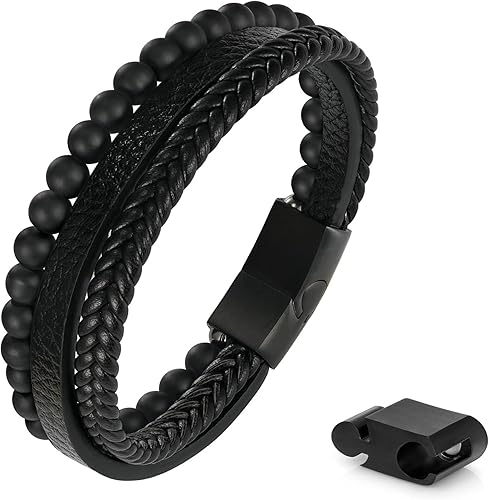Pulseras de cuentas de cuero para hombre, ojo de tigre natural, piedra de lava, cuentas de piedra de roca de lava, cierre magnético, pulseras de