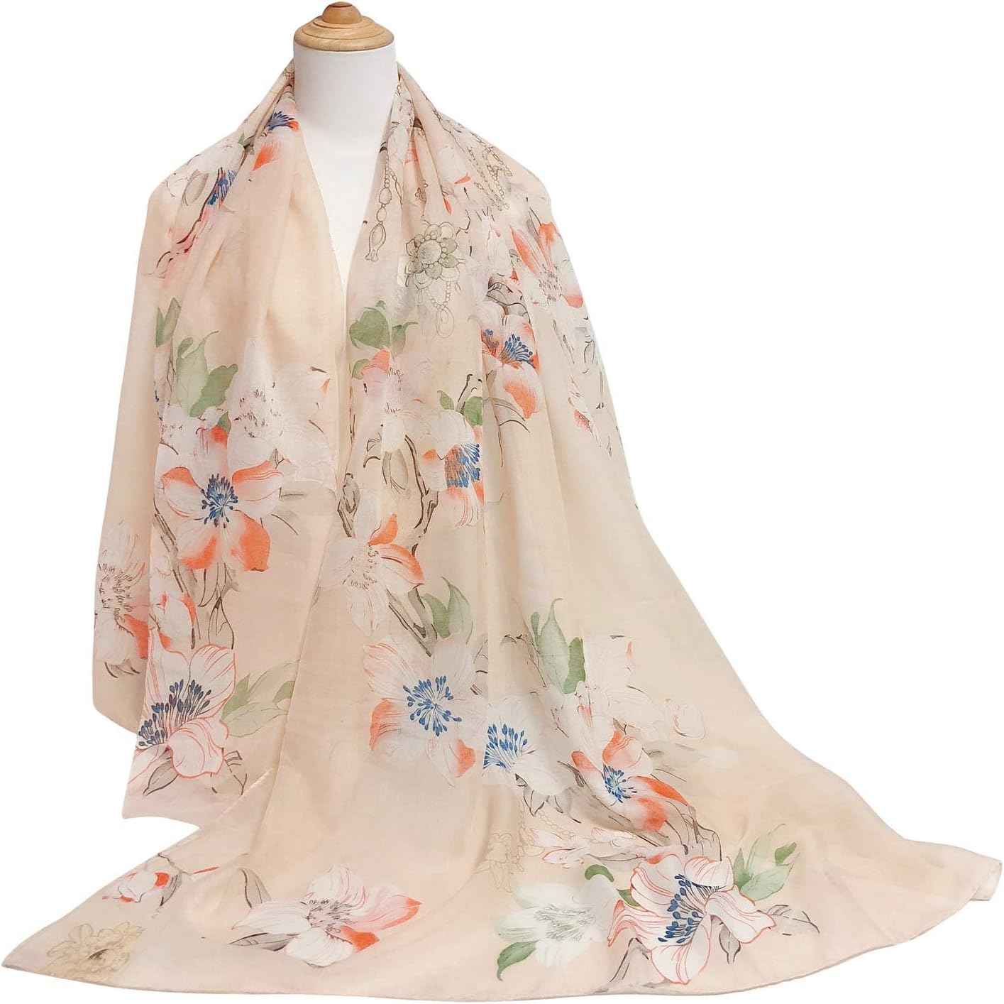 GERINLY Lightweight Scarves Fashion Flowers Print Women Cotton Wrap Scarf Head Shawl Winter Gift - Image 6