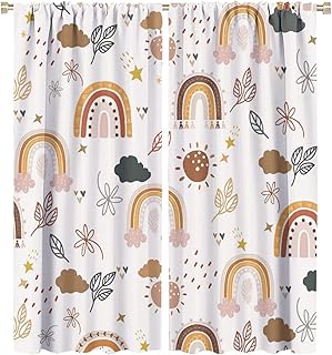 INSFBRB Abstract Retro Mid Century Rainbow Rod Pocket Blackout Curtains for Living Room,Noise Reduction Kids Boho Rainbow Girls Bedroom Decor Window Treatment,2 Panels 63L x 27.5W