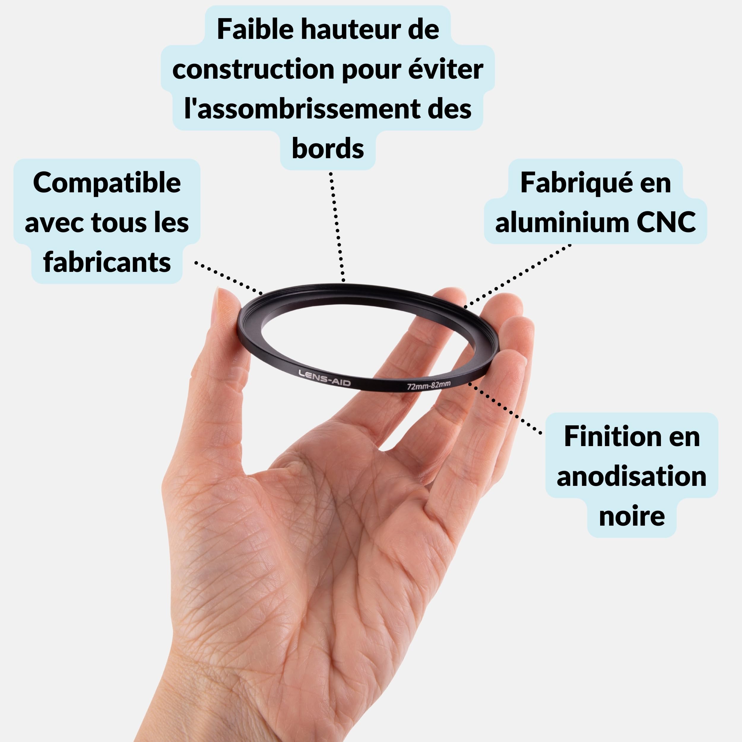 Lens-Aid Anneau Step Up 77–82 mm – Bague d’Adaptation Filtre métal Ultra Plate CNC Noir Mat, pour filtres ND, UV, CPL – Compatible avec Nikon, Canon, Sony, Fujifilm et Autres Marques