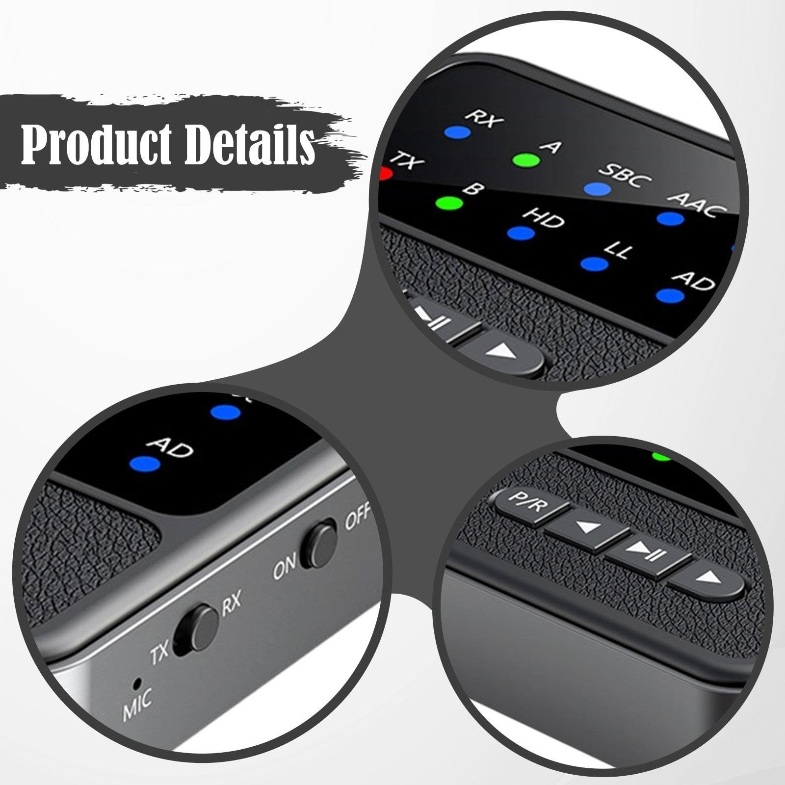 Émetteur-récepteur Bluetooth 5.4 2 en 1 avec Entrées RCA et Auxiliaire 3,5 Mm pour Haut-parleurs, Ordinateur et Voiture