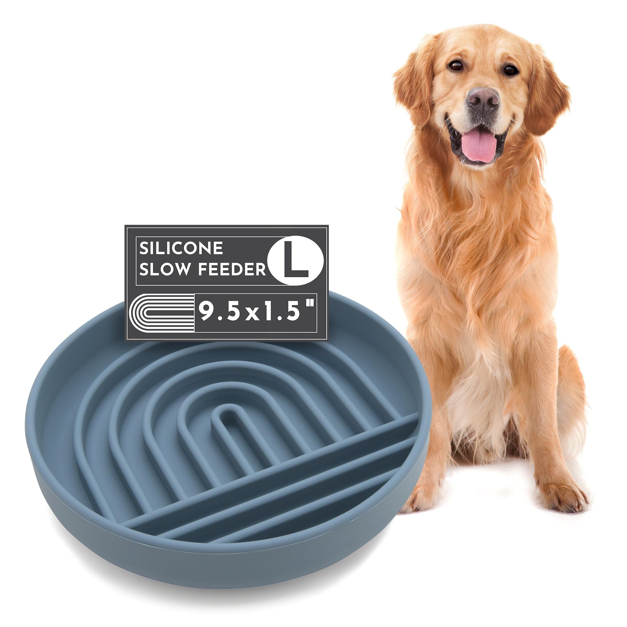 The Slowdown Bowl - Silicone Slow Feeder for Dogs & Puppies, Slow Eating, Modern Lick Mat Design, Reduces Gulping, Dishwasher Fit, for All Breed, Mealtime Challenge, Large - Ocean