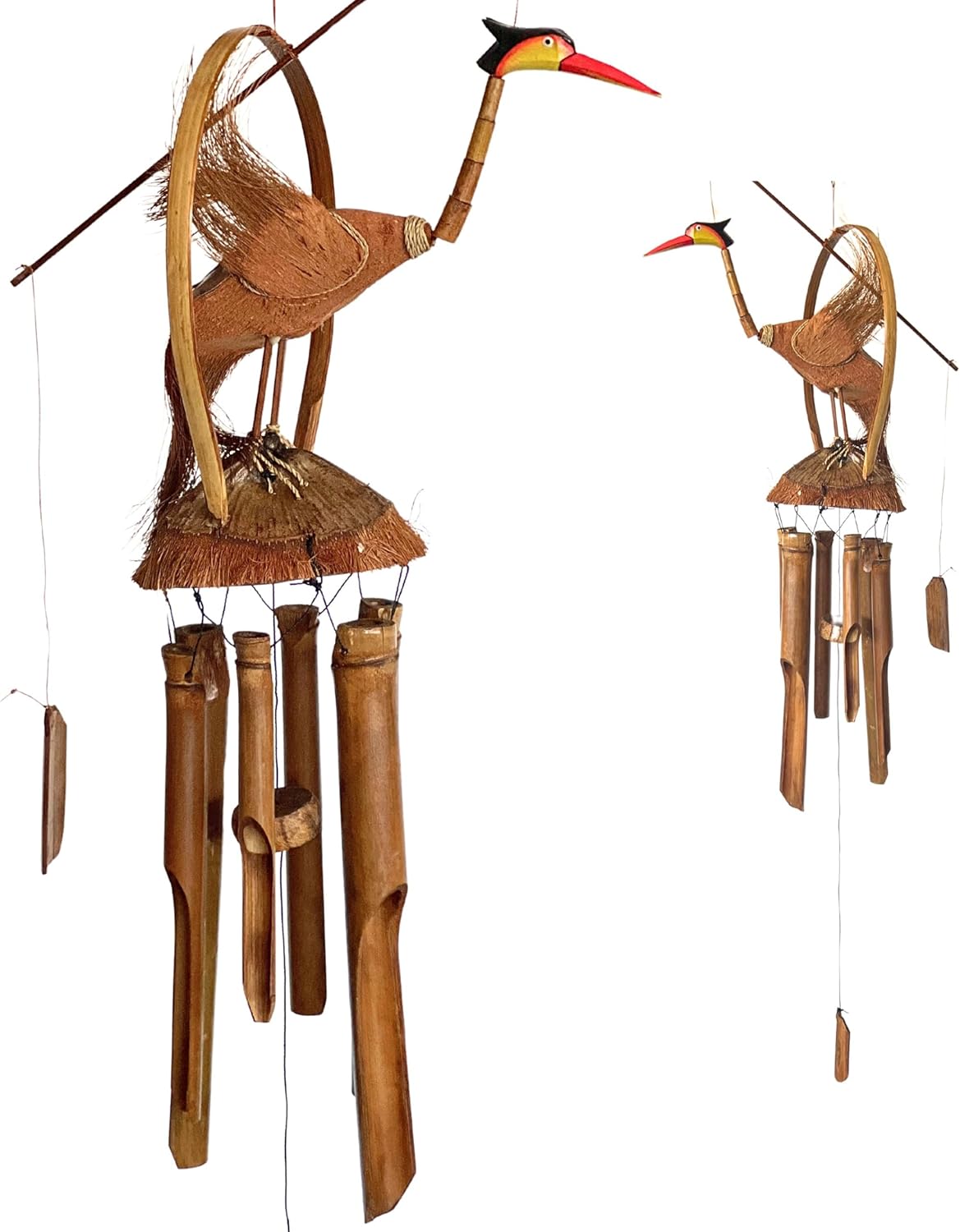 Bellaa 23370 Wind Chimes Pink Flamingo Patio Lawn Outdoor Garden Decor Bird Chime Bamboo 38 inch