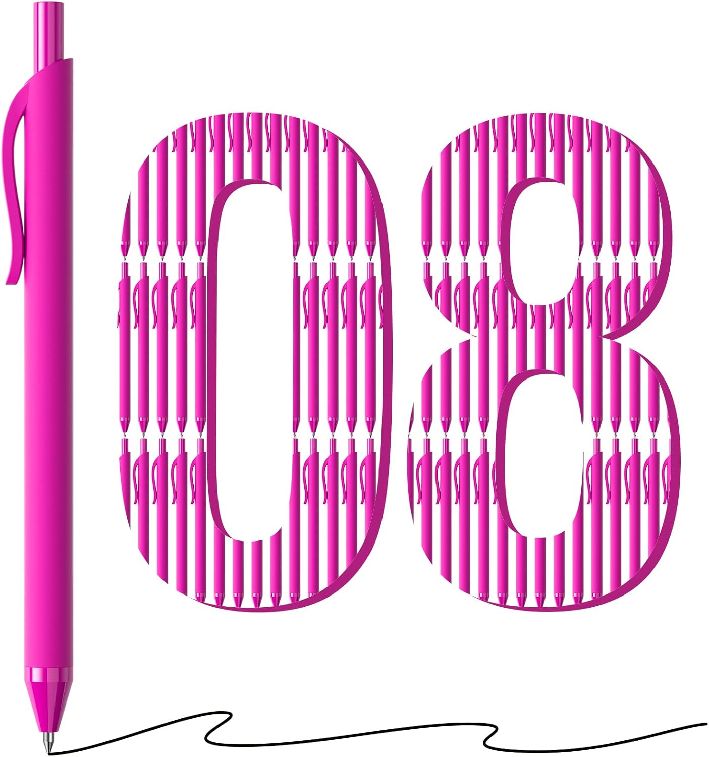 108 Pack Black Pens - Bulk Pens 1.0mm Medium Point Ballpoint Pens Smooth Writing No Bleed Retractable Black Ink Pen (Pink)