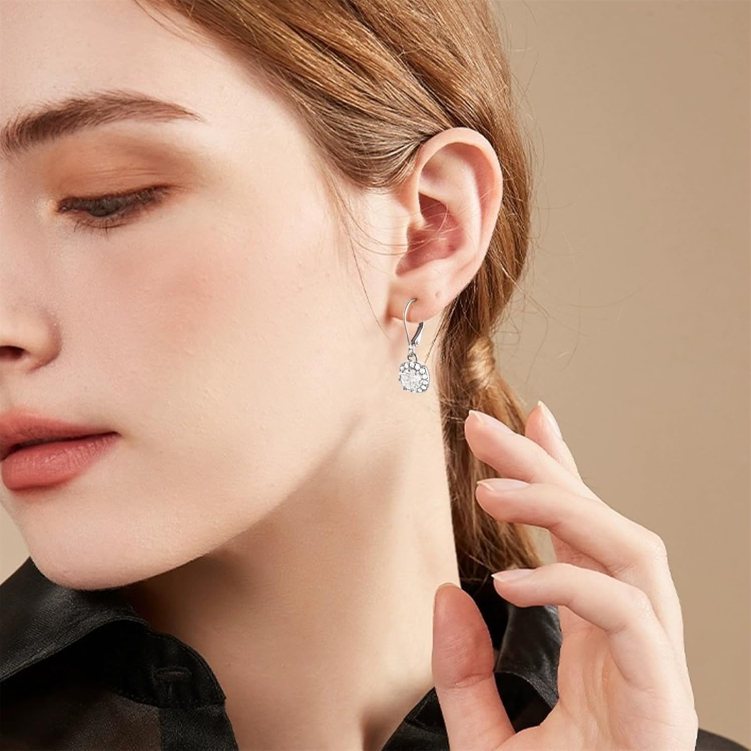 ALEXCRAFT Sterling Silver Leverback Dangle Drop Earrings for Women, Cubic Zirconia Small Round Square Halo Drop Earring Hypoallergenic Jewelry for Wedding Bridal - Image 2