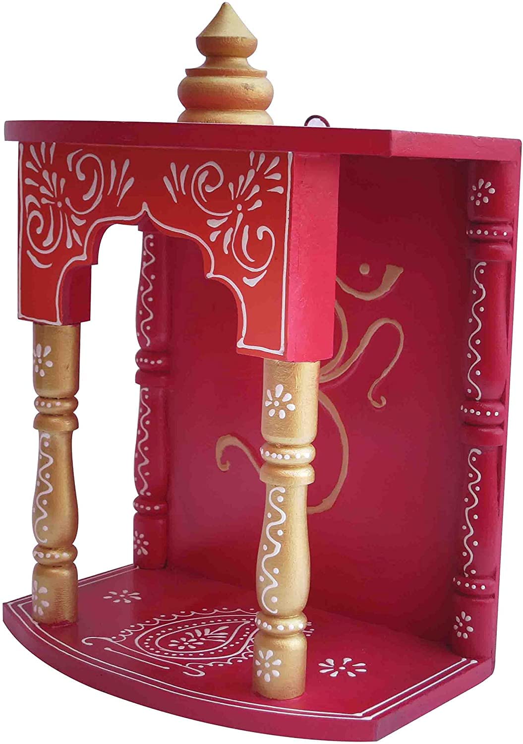 Handicraft Store Hindu Religious colourfull Wood Temple with swastick Symbol for Pooja and Hindu
