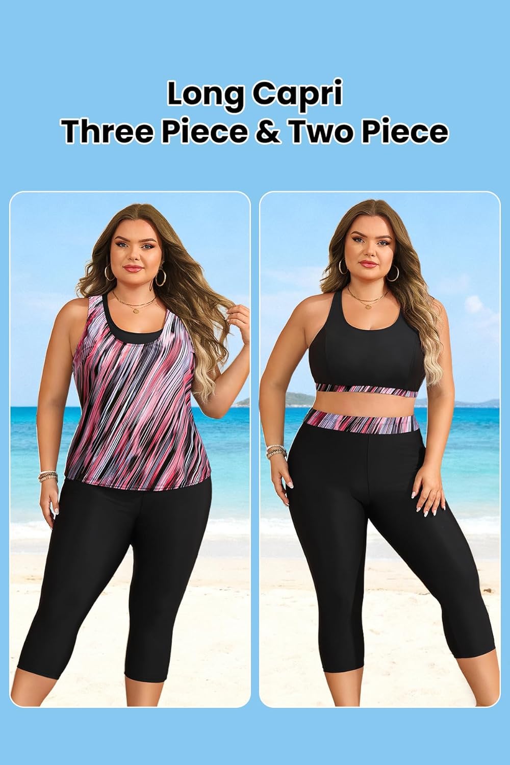 Yonique 3 Piece Plus Size Swimsuits for Women Tankini Tops with Sports Bra and Swim Capris Athletic Bathing Suits - Image 4