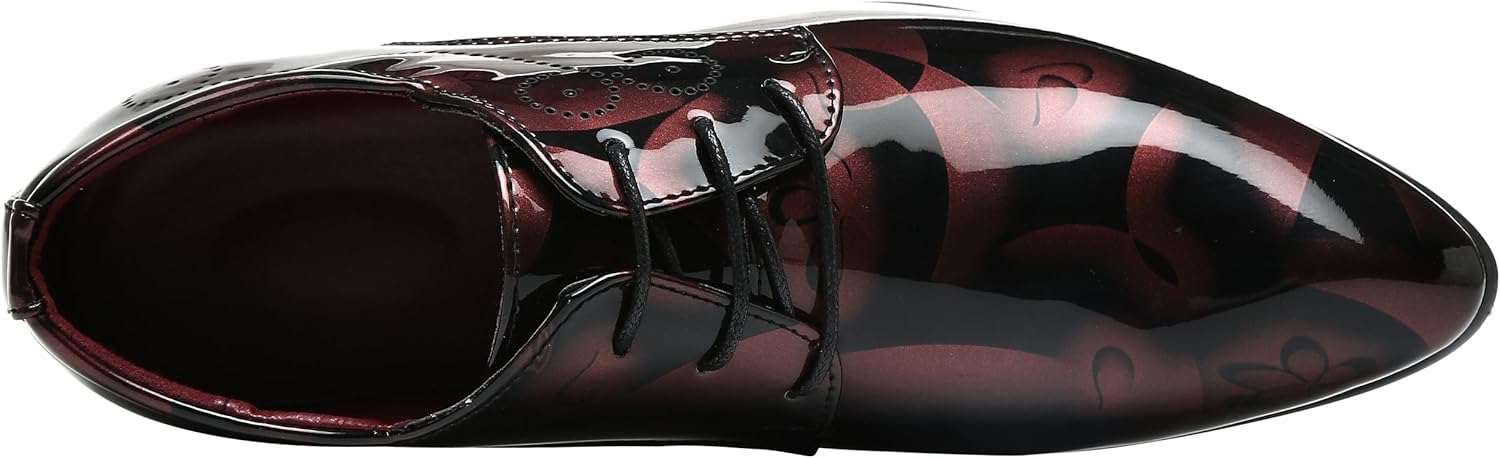 Men Fashion Shoes Dress Pointed Toe Floral Patent Leather Lace Up Oxford Black Brown Red Grey - Image 4
