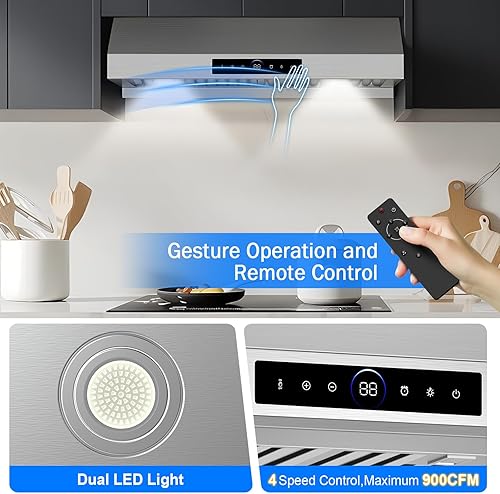 Miniatura 6 de Campana extractora de 30 pulgadas para debajo del gabinete, 1200 CFM, campana de ventilación de acero inoxidable ultra potente con 4 velocidades,