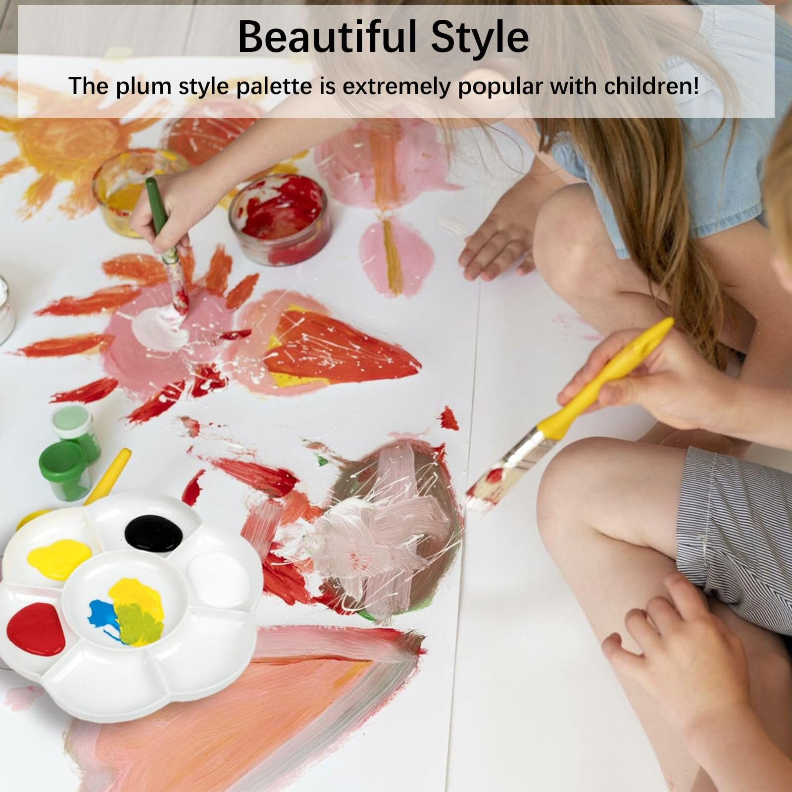 Palette Peinture Fleur Plastique - 17cm | 6 Puits + 1 Réservoir | Pour Aquarelle, Acrylique, Huile | Artistique