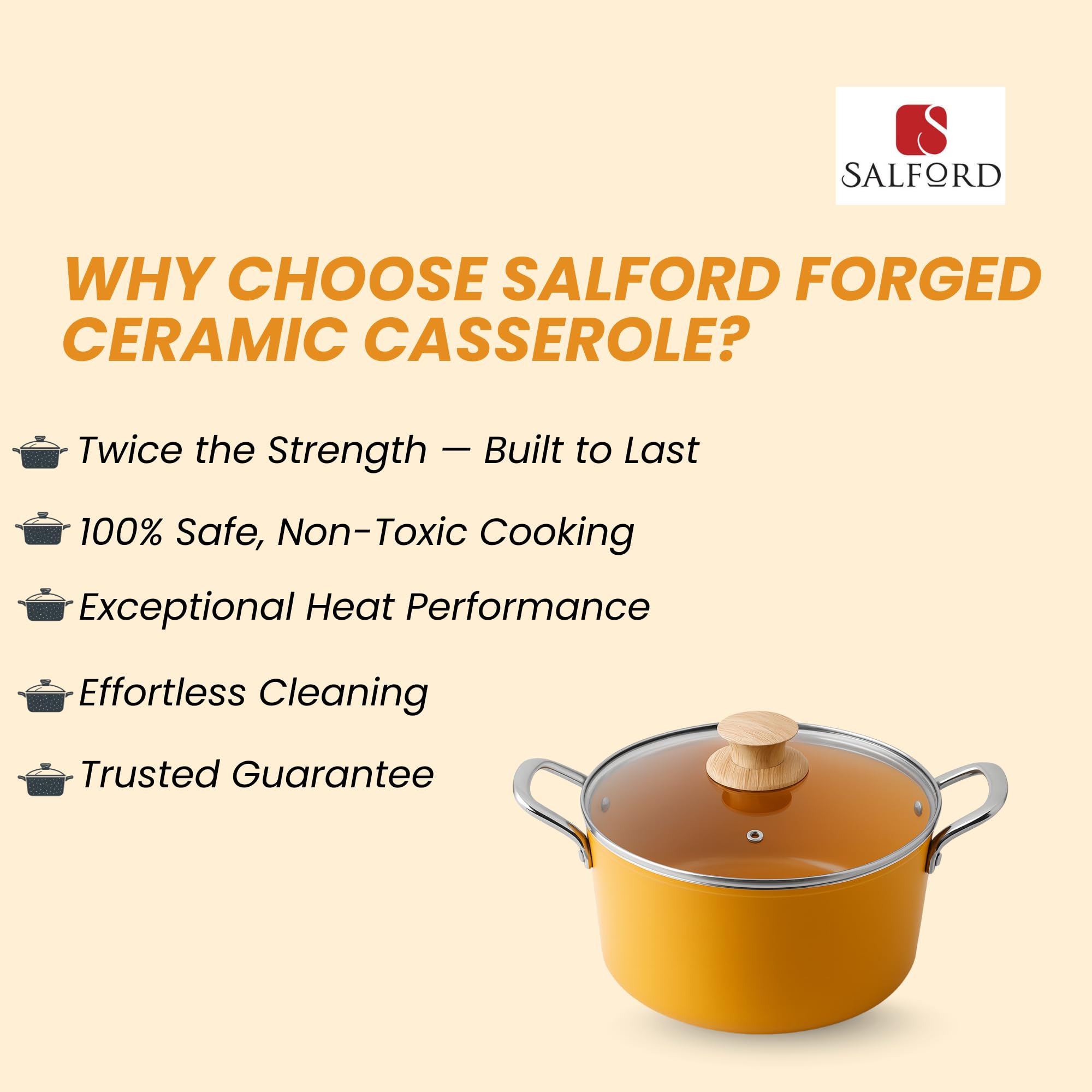 Salford Yellow Casserole - Durable & Non-Stick -7