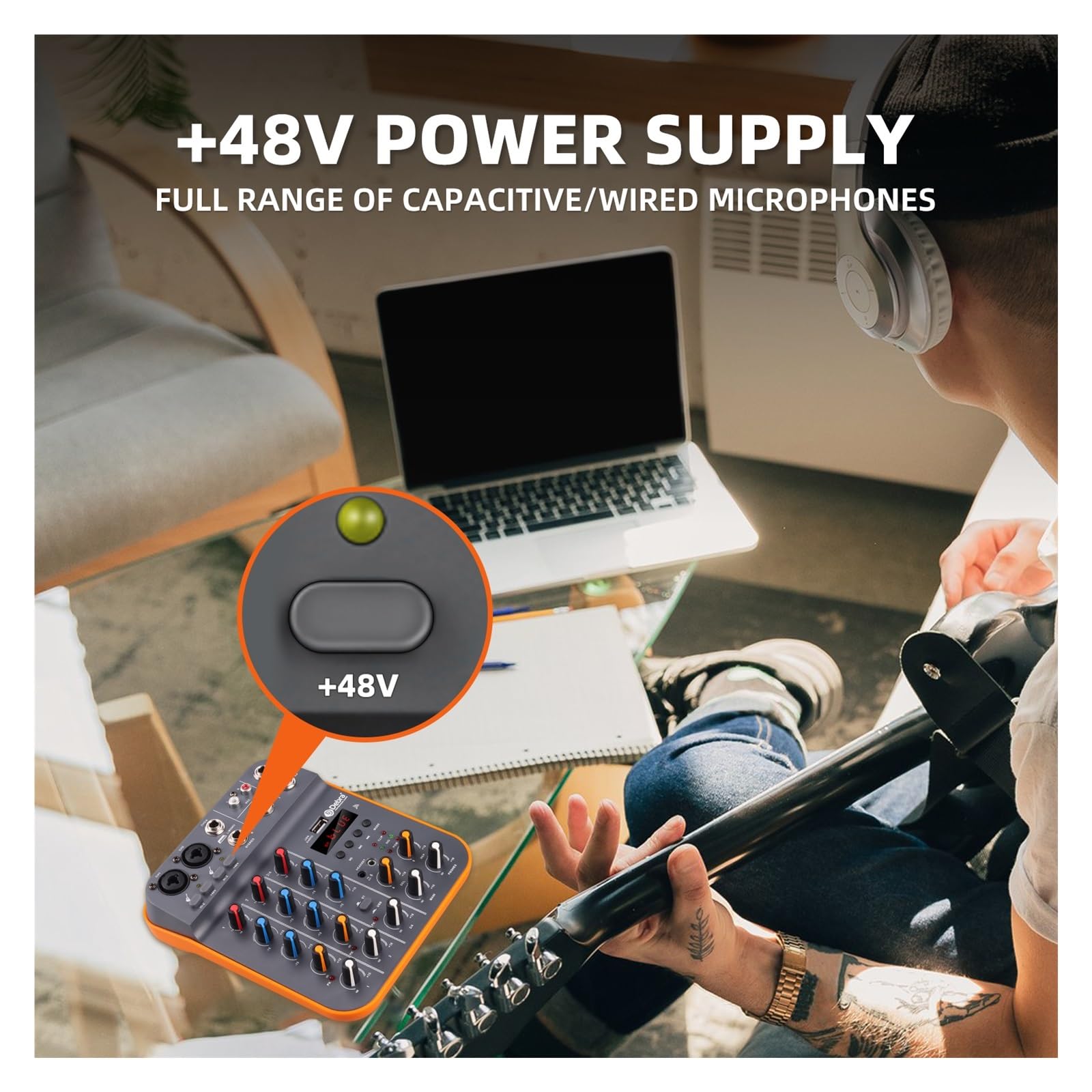 Mixer per DJ, D4M DJ Console Mixer 4 Canali Phantom Power USB DJ 5V Custom Power Console for PC Canto Strumento Musicale