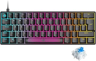UK Layout 60% Mechanical Gaming Keyboard Type C Wired 61 Keys LED USB Waterproof Keyboard 14 Chroma RGB Backlight Anti-ghosting Keys+Extra Keycaps for Computer/PC/Laptop/MAC (Black/Blue Switch)