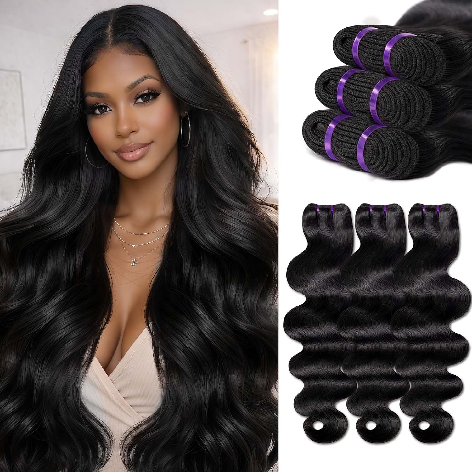 Cambodian Body Wave Bundles 14 16 18 Inch Body Wave Human Hair Bundles 16A 100% Raw Bundles Human Hair Unprocessed Virgin Hair Extensions Long Life Natural Black for Women Raw Hair Bundles