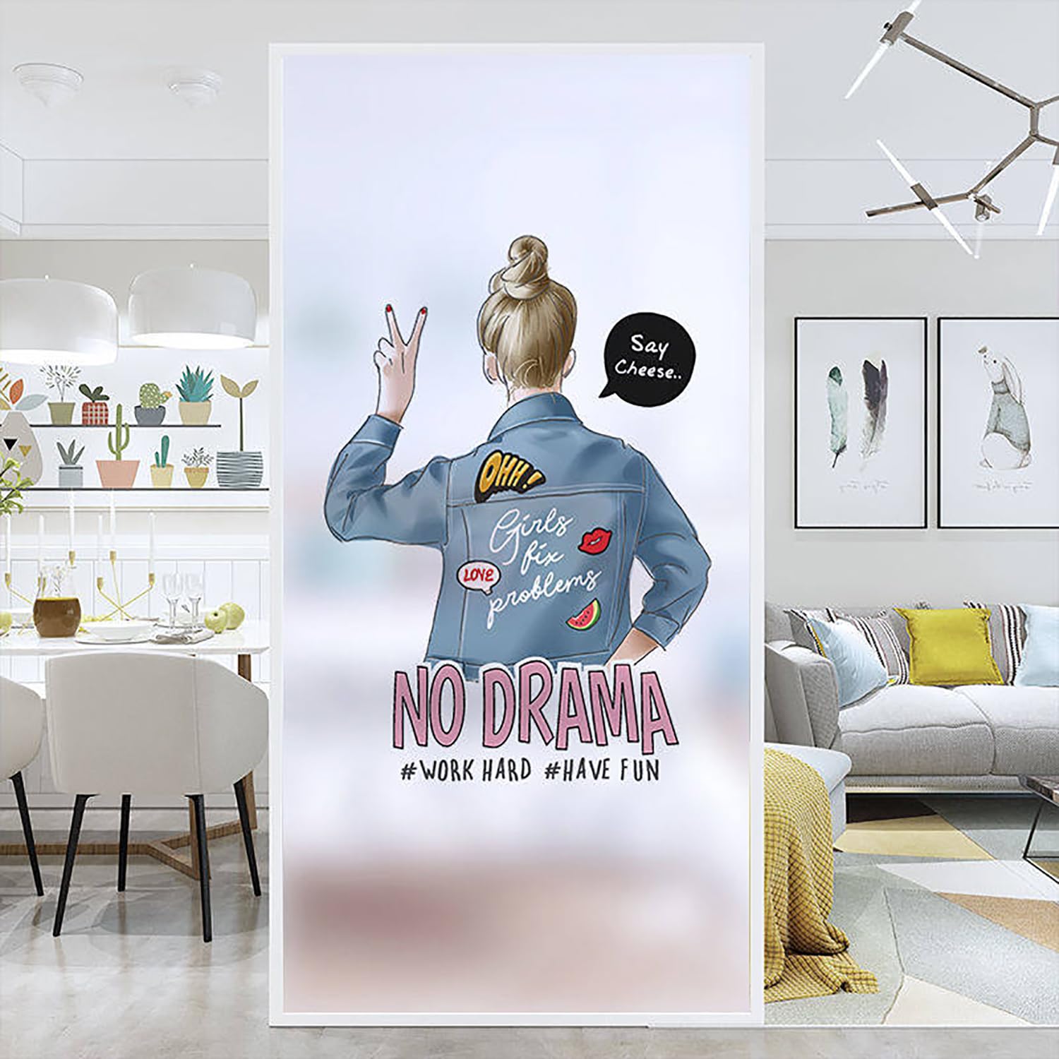 XQKXHZ Frosted Decorative Window Film Privacy Opaque Static Cling Window Film Non-Adhesive,Heat Control,UV Blocking Reusable Vinyl Glass Sticker for Home,Bathroom,Kitchen (Girl Pattern),B,70x200cm
