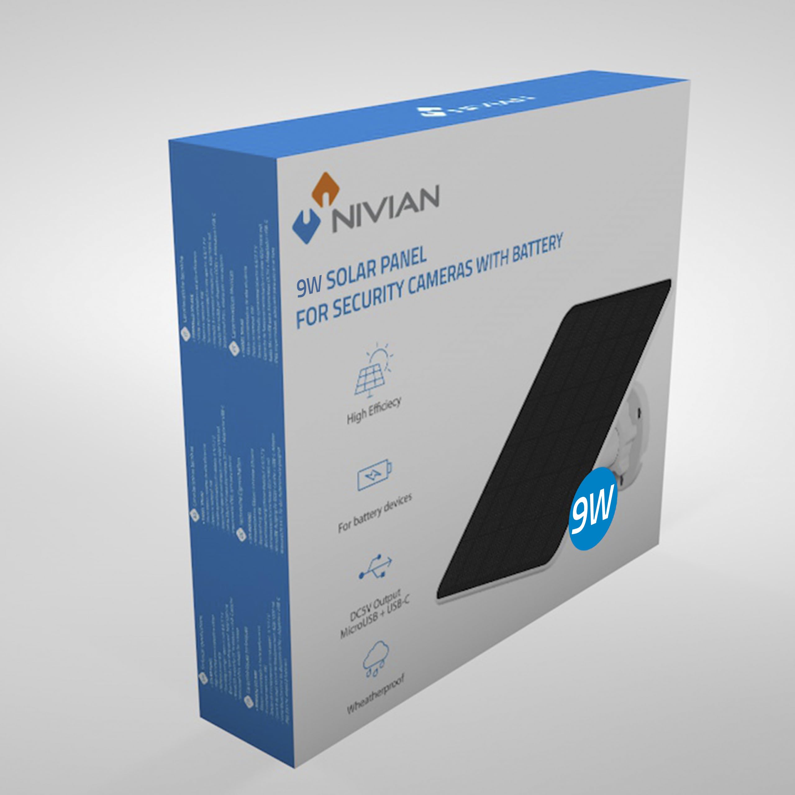 NIVIAN Solarpanel 9 W für IP-Sicherheitskameras, kompatibel mit Ezviz C3A und BC1C, 3 Stück