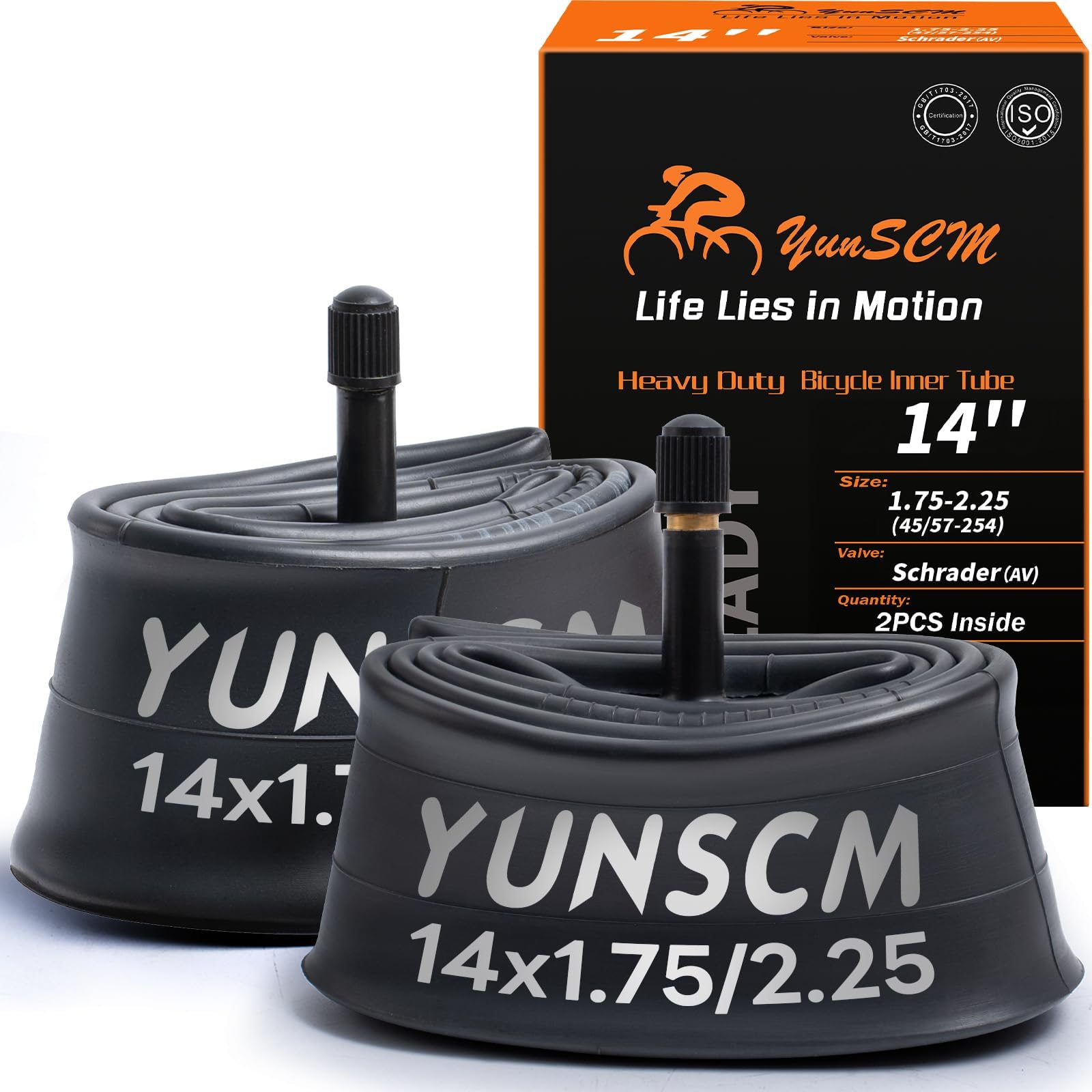 – YunSCM 2PCS 14" Heavy Duty Bike Tubes 14x1.75 14x1.95 14x2.0 14x2.10 14x2.125 14x2.25 47/57-254 Inner Tube AV32mm Schrader Valve Compatible 14x1.75/1.95/2.0/2.10/2.125/2.25 Off Road Mountain Bike Tyre