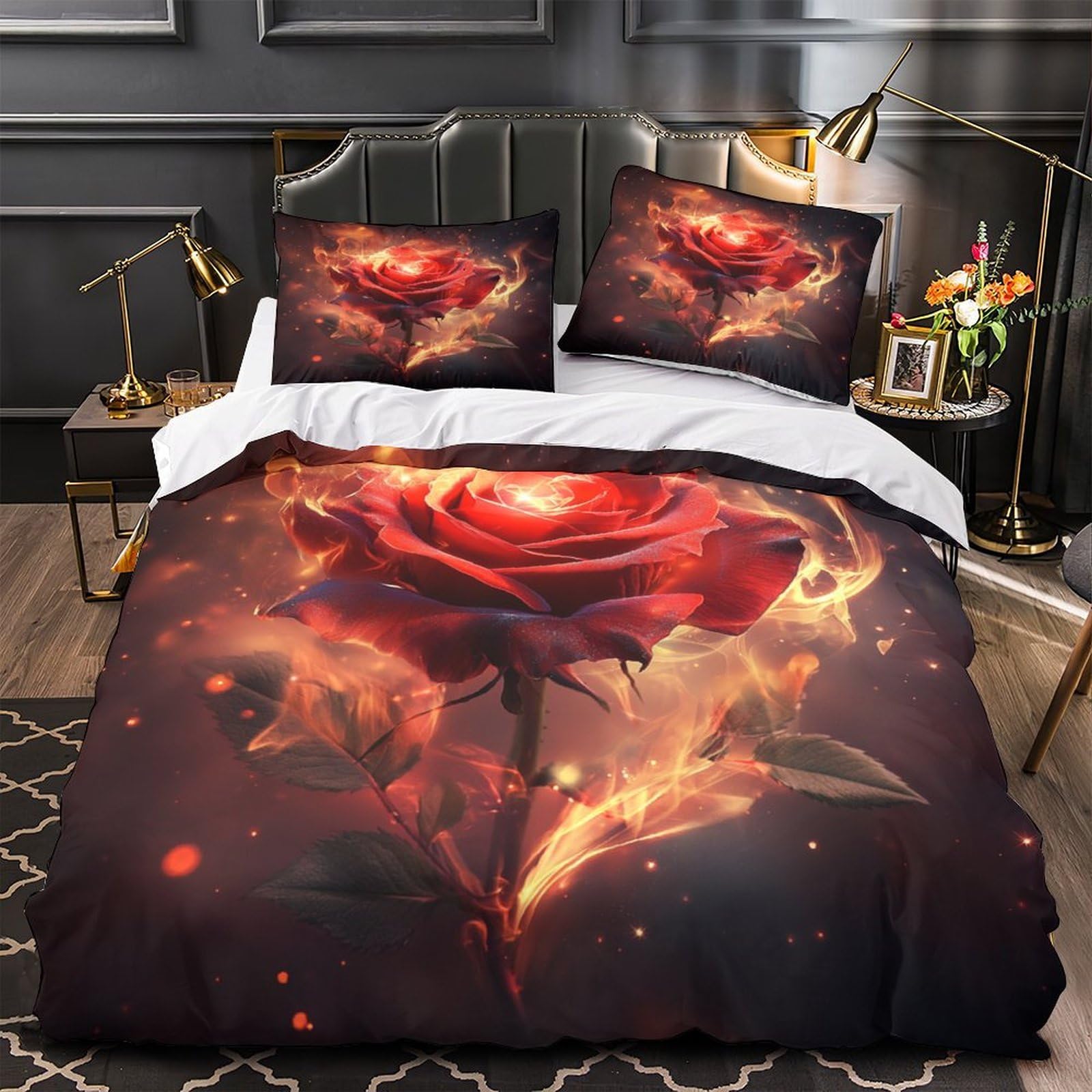 Parure de lit rose flamboyante 3D avec 2 taies, le cadeau déco pour lit simple