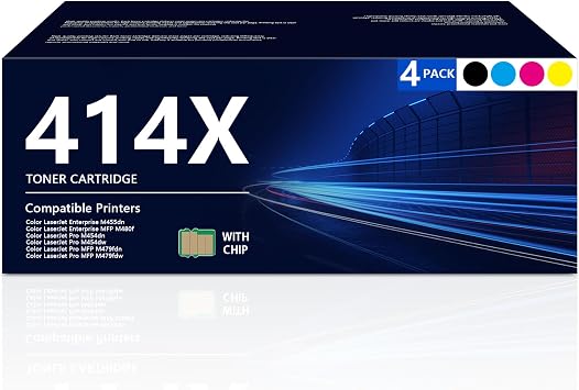 414X Toner Cartridges 4 Pack High Yield | 414X 414A Toner Replacement for HP W2020X W2020A for Color Laserjet Pro MFP M479fdw M479fdn M479dw M454dn M454 Printer with Chip, Black Cyan Yellow Magenta