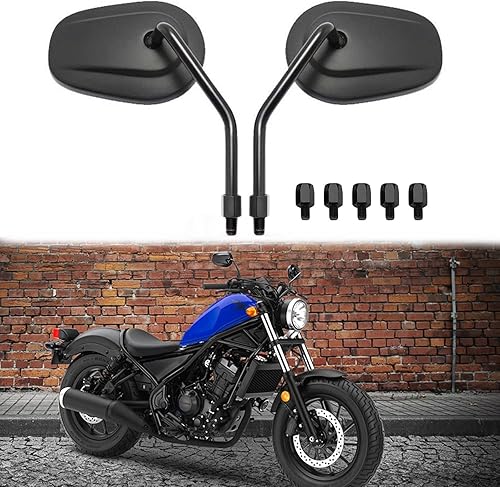 Espejos retrovisores ovalados de 0.315in y 0.394in para motocicleta compatibles con Cruiser Chopper Street Bike Standard Bike (negro #1)