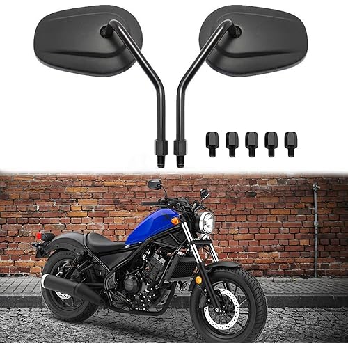 8mm 10mm Motorcycle Oval Rear View Mirrors Compatible with Cruiser Chopper Street Bike Standard Bike(Black#1)
