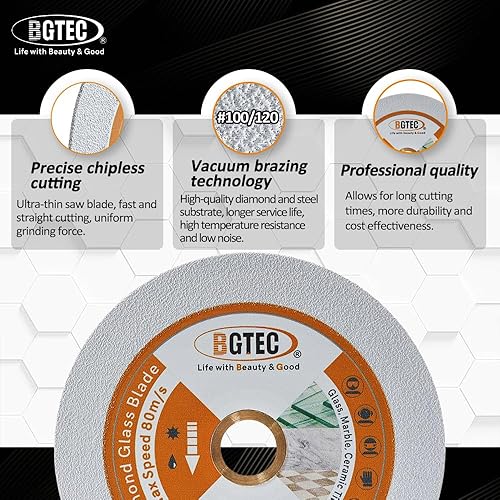 Miniatura 6 de BGTEC Disco de corte de vidrio - Cuchilla de corte de diamante de 4 pulgadas y 3.937 in para vidrio, jade, cristal, botella de vino, azulejos de