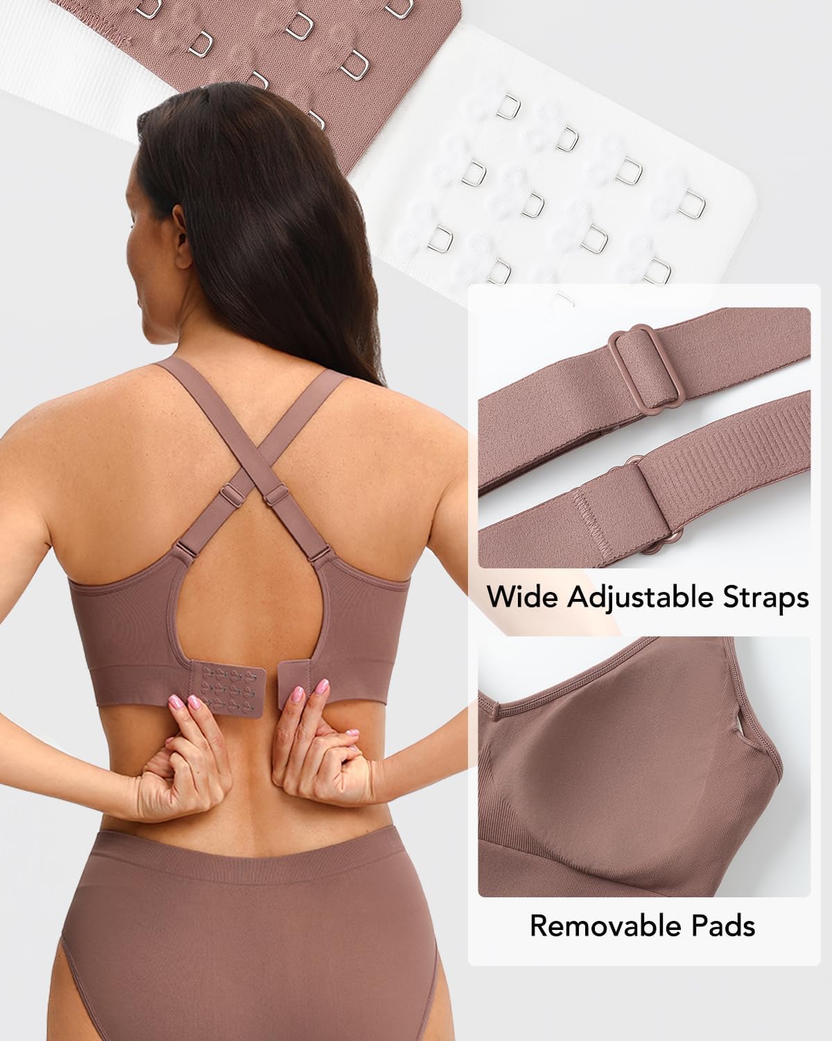 Evercute Womens V Neck Bras 3 Pack Adjustable Wireless Supportive No Underwire Bras Padded Comfort Bralette for Everyday