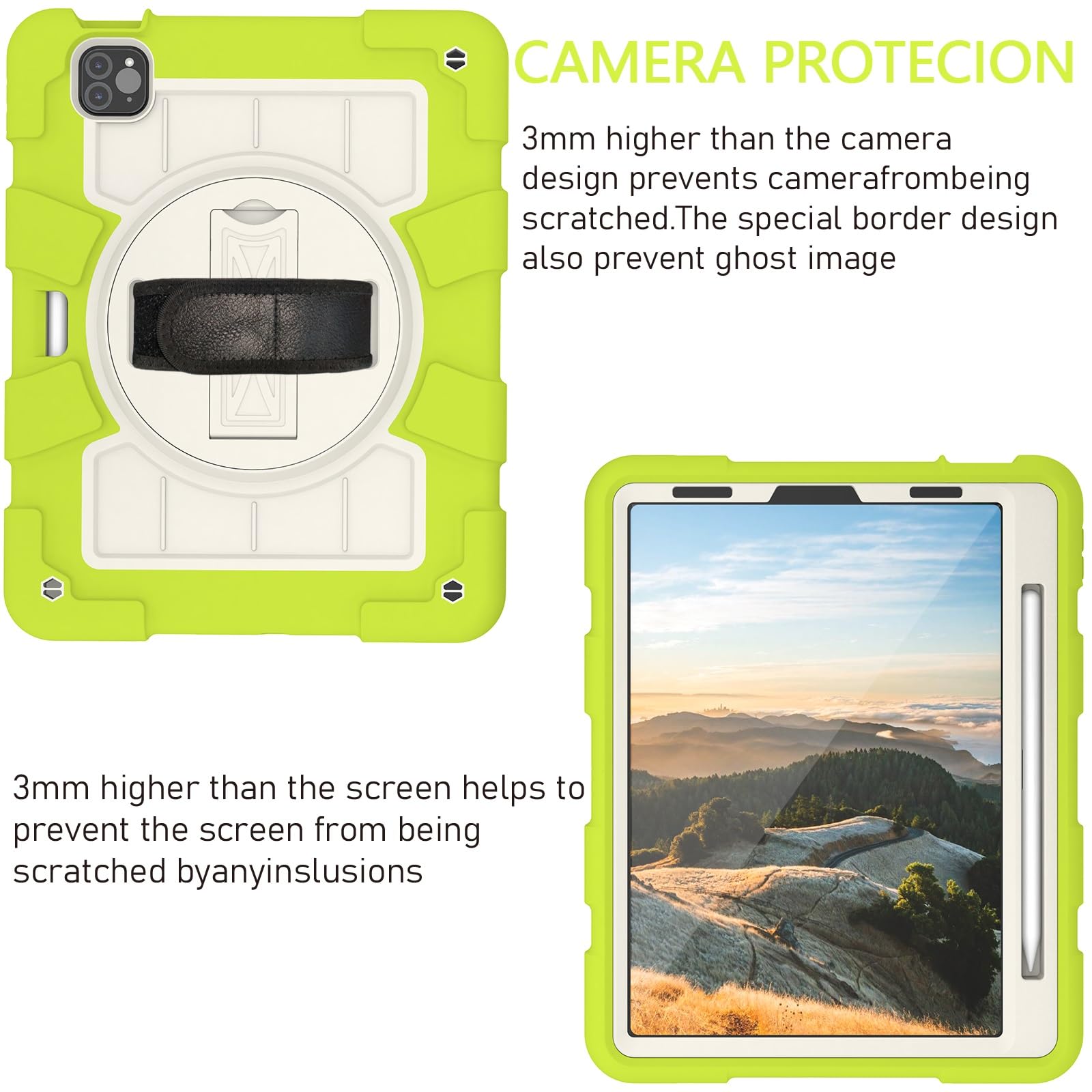 Custodia protettiva per tablet PC compatibile con iPad 2018 11"/2020 11", custodia protettiva antiurto integrale con guscio infrangibile W supporto girevole a 360° + cinturino da polso + custodia a