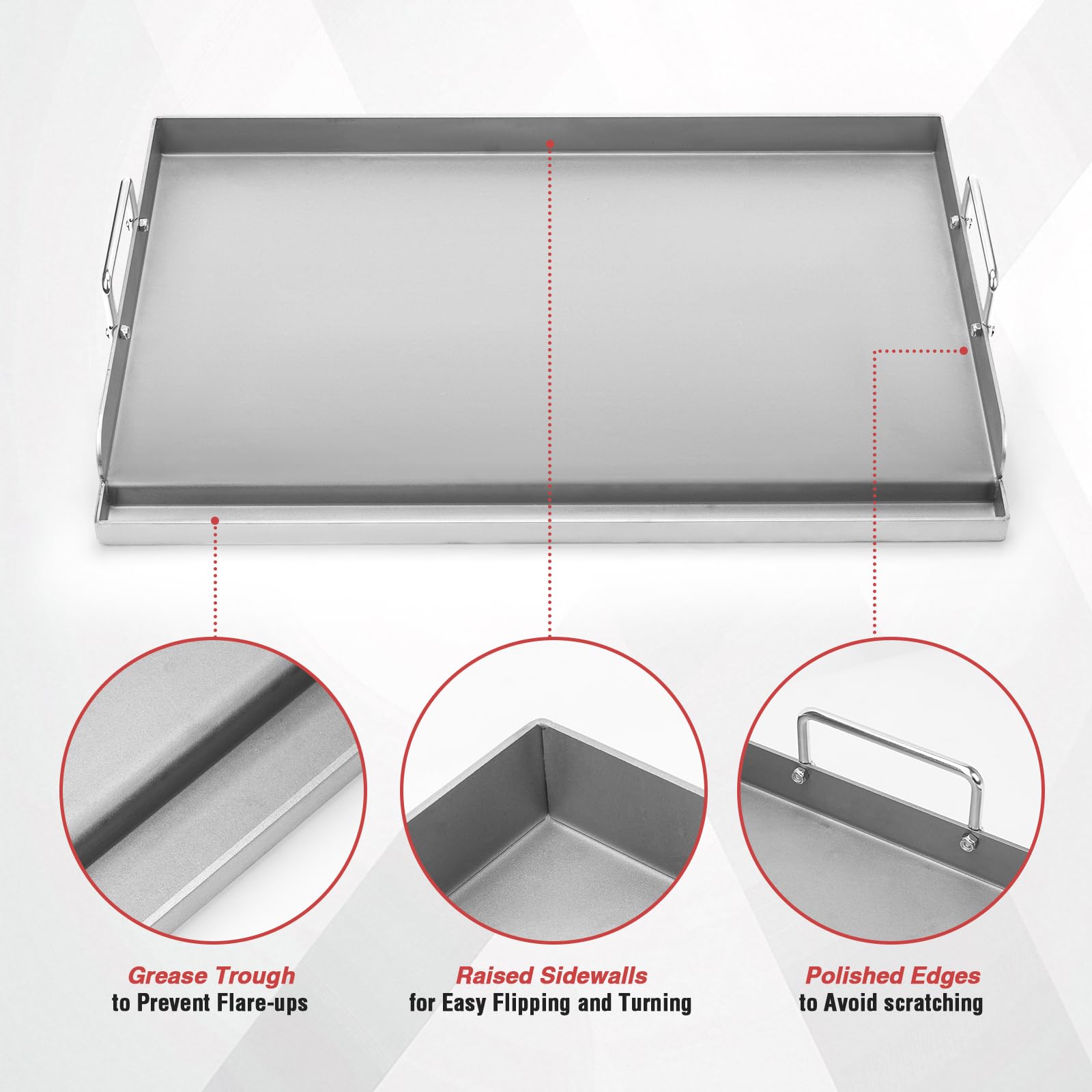 Universal BBQ Plancha Grillplatte 63,5 x 40,6 CM mit Abnehmbarer Griff, Universal passend für Weber Gasgrill & Holzkohlegrill,Grillpfanne für Burger Fleisch Gemüse