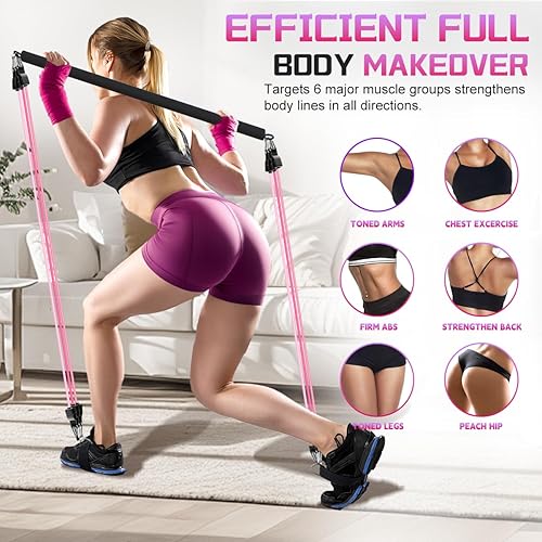 Miniatura 8 de VEICK Pilates Bar Kit with Resistance Bands, Elastic Workout Bands for Men Women, Set of 5 Resistance Loop Bands for Home Fitness Stretching