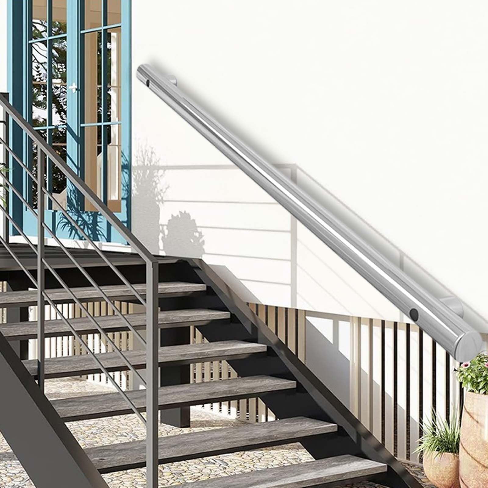 Fkxsxaz Industrial Metal Stair Handrail, Round Pipe Staircase Railing For Indoor/Outdoor Steps, Wall Mount Balustrade Hand Rails Safety Grab Bar Kit(9Ft/270Cm)