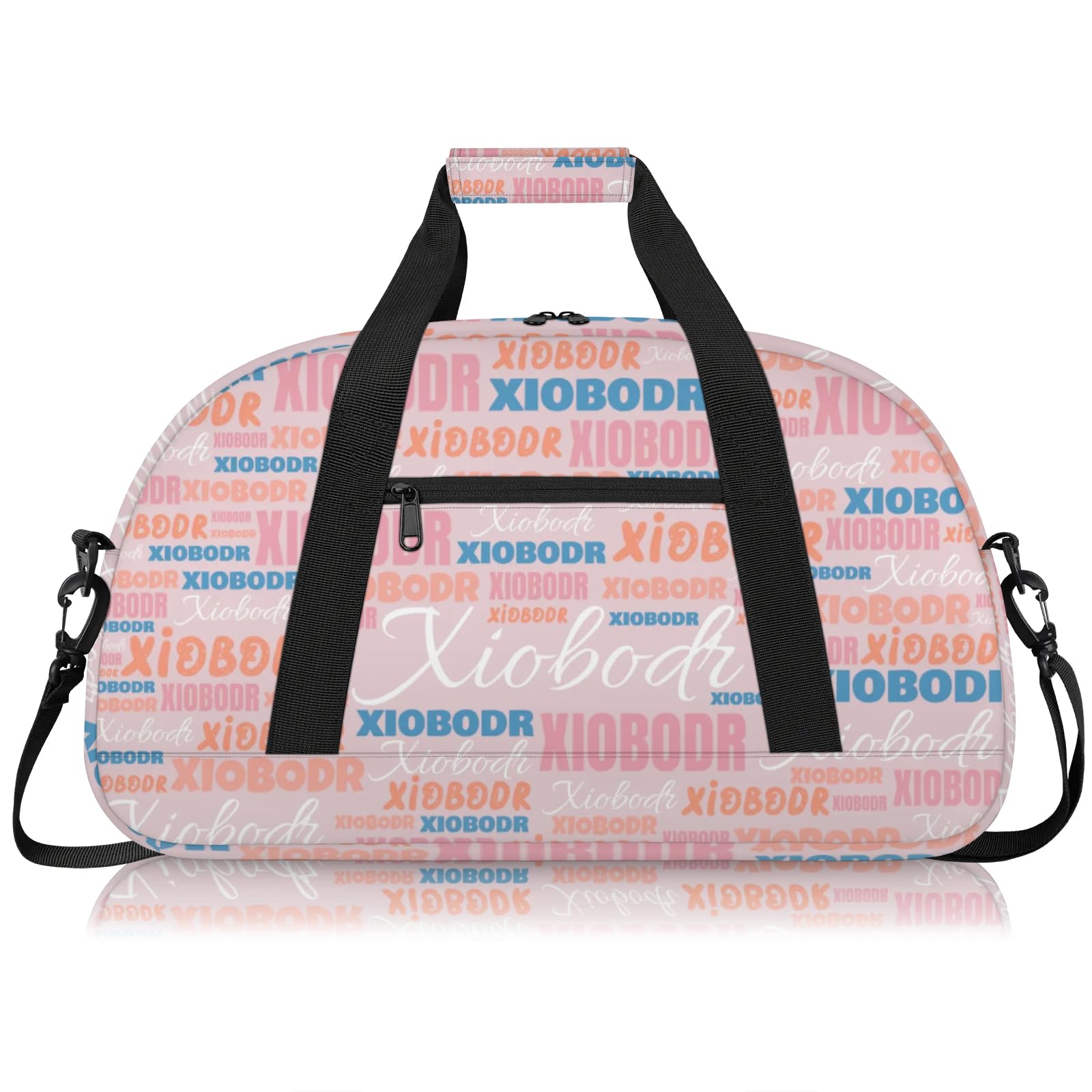 Personalized Cute Duffle Bag - Custom Name Kids Sports Bag, Sleepover Bags for Girls, Lightweight Toddler Boys Overnight Bag for Weekender Travel Cheer Dance Ball Game, Pink Blue Text