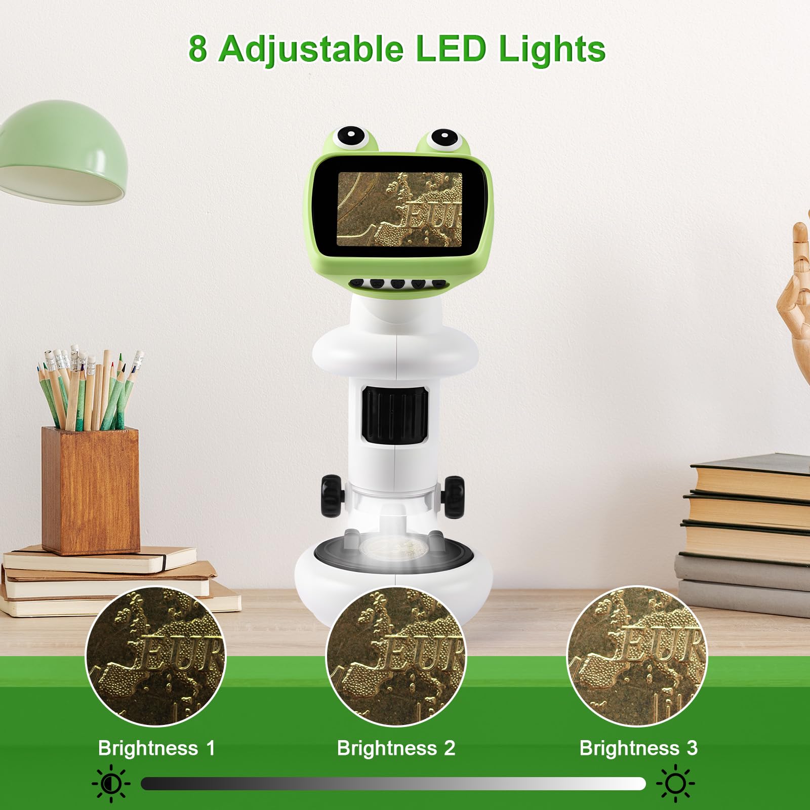 GuKKK Microscopio para Niños, Microscopio IPS de 2.0 Pulgadas,Minimicroscopio 1000X USB WiFi HD 1080P,Tarjeta de 32 GB,Microscopi Portátil para Niños con LED Fotos y Videos, Función Portátil y Fija