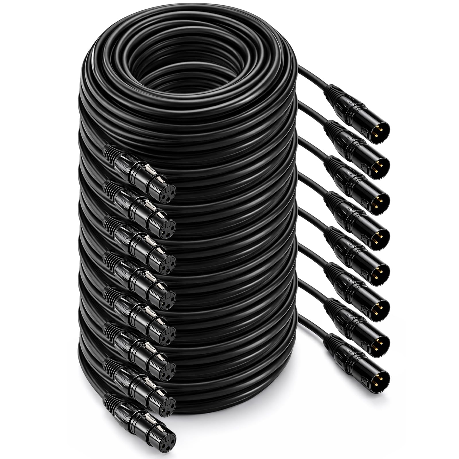 Photo 1 of Relaxweex 8 Pcs 50 Feet XLR Cable, 3-Pin XLR Male to Female Premium Balanced Microphone Cable, Stage Grade All Copper Conductors for Studio DJ Podcast Mixers Mics PA Systems, Black