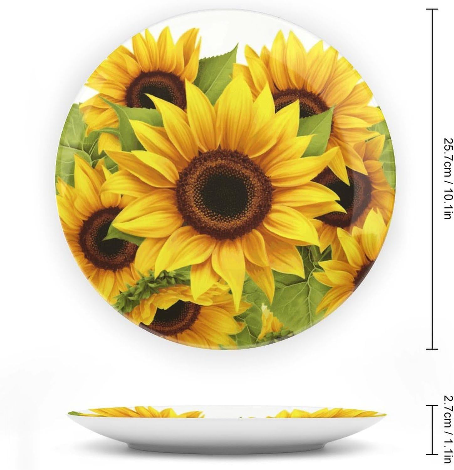 Sunflower Ceramic Plate 10inch Decorative Bone China Wall Hanging Ornament Plates Bohemian Style Dinner Plate with Display Stand Cabinet Display Plates for Home Art Decor