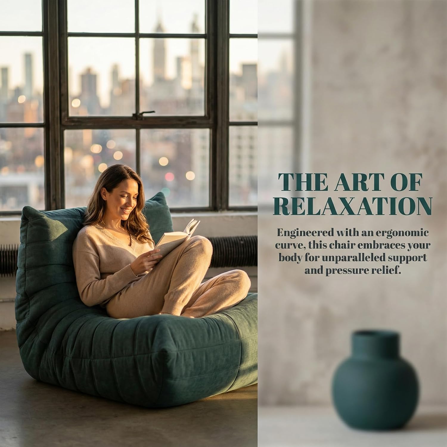 MEISIMAN Beanbag Chair, Adult Bean Bag Chair - Green Bean Bag with Back Support, Fleece Comfy Chairs & Memory Foam Chair, Reading Floor Chair for Bedroom, Corner