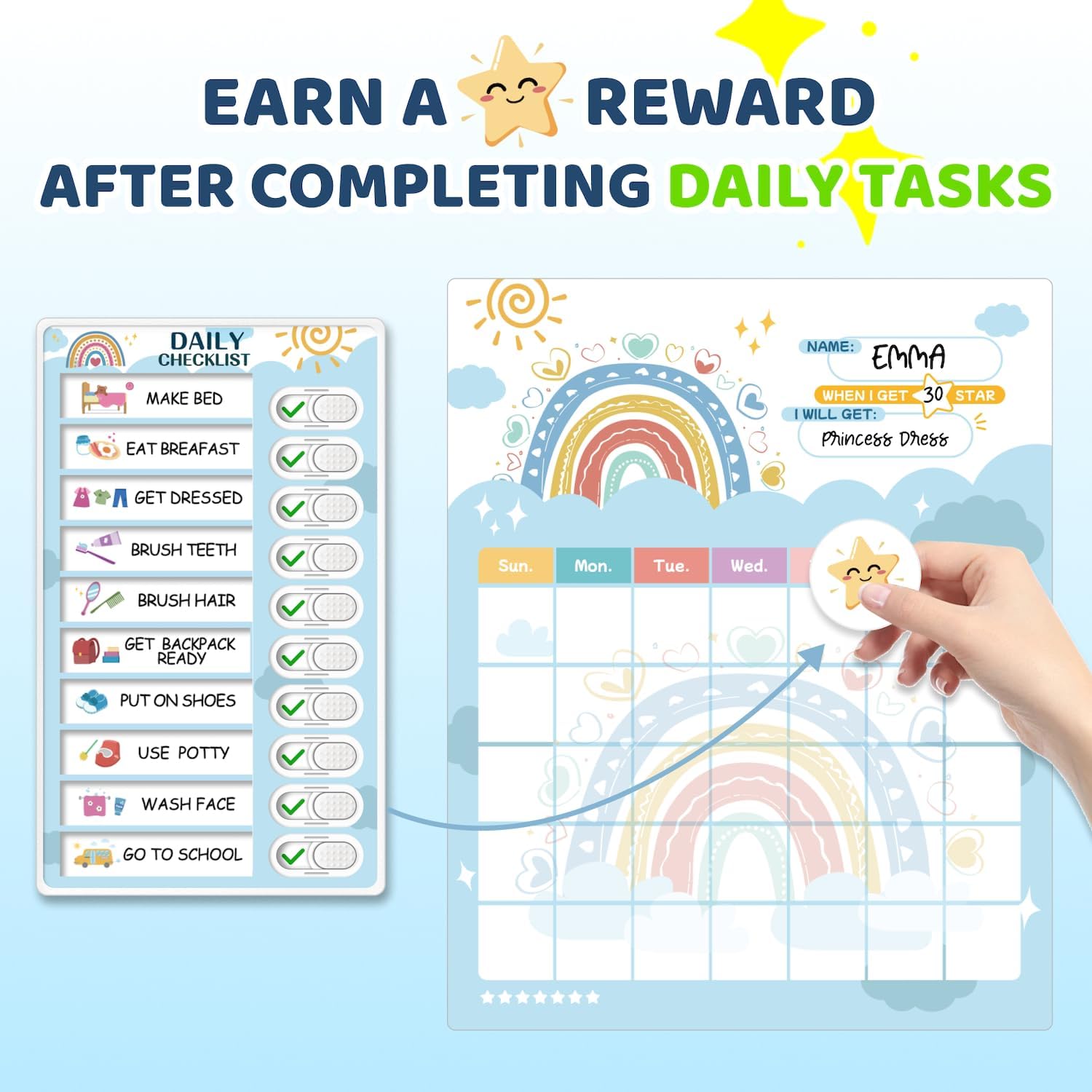 Upgraded Slider 4 in 1 Reward Chart for Kids, Reusable Bedtime/Morning/Daily Routine Chart for Kids, Magnetic Chore Chart for Kids Toddlers, Sticker Chart for Kids Behavior Chart for Kids at Home image 2
