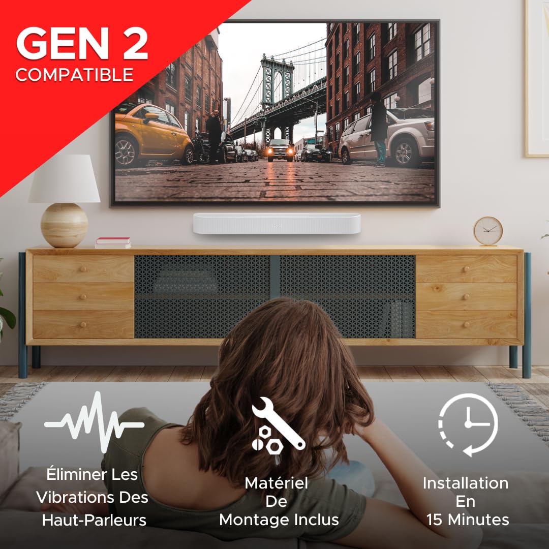 Sound bass Support de Barre de Son pour Sonos Beam Compatible avec la Barre de Son Sonos Beam générations 1 et 2 Comprenant Tout Le matériel de Montage nécessaire, Support de Montage, Blanc