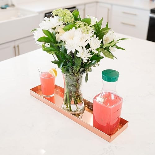 Miniatura 5 de Bandeja rectangular de acero inoxidable chapado en cobre de 20 pulgadas, soporte para suculentas, decoración moderna de granja para el hogar,