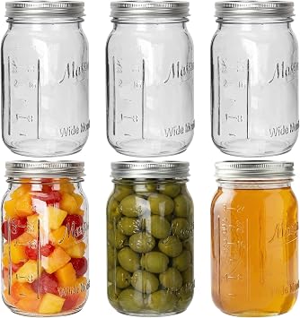 32 oz Wide Mouth Mason Jar with Airtight Lids, 6 Pack Glass Canning Jars