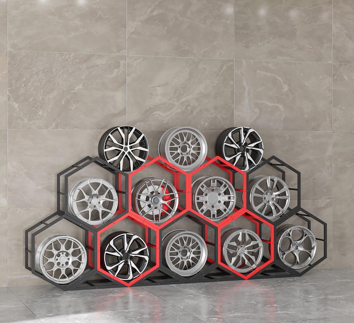 CGCSYZ Rims Tire Rack for Garage, Hexagon Display Rack, Steel Spare Tyre Organizer, Wheel Organizer Holder (G)