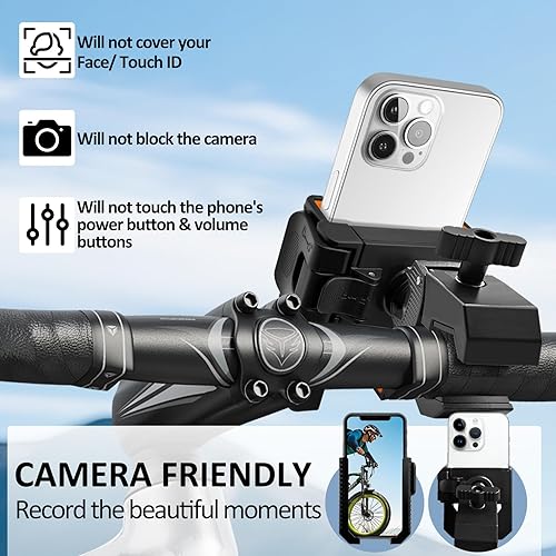 Miniatura 2 de Soporte para teléfono de bicicleta, cámara sin bloqueo Soporte de teléfono para motocicleta, antivibración Abrazadera de teléfono celular para