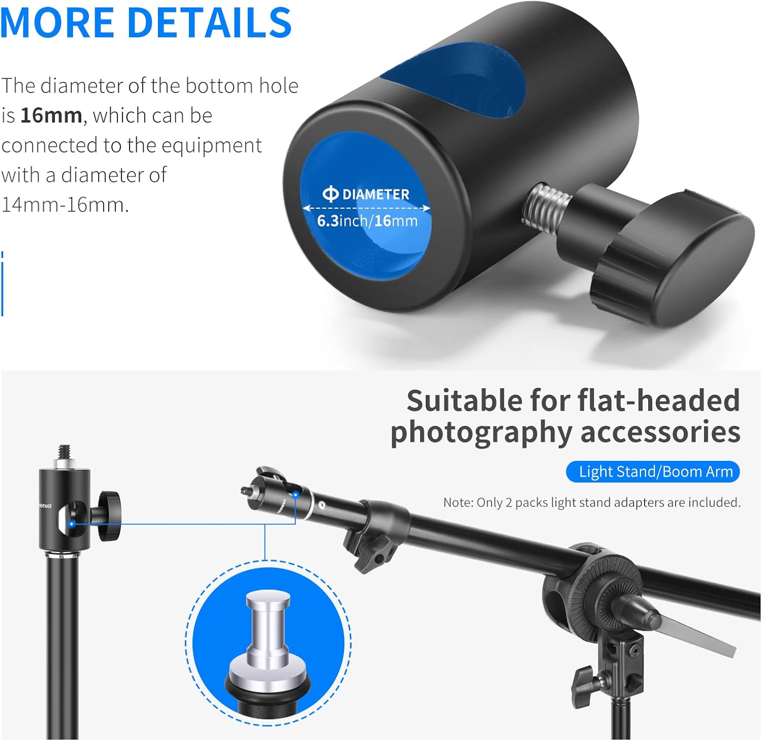 NEEWER Rapid Adapter Convert with 1/4" Screw 2-Pack, Multi-Functional Light Stand Tip Adapters — Fits for Studio Monitor Stands, Camera Mount, Photo Video Photography Lighting Tripod— ST12