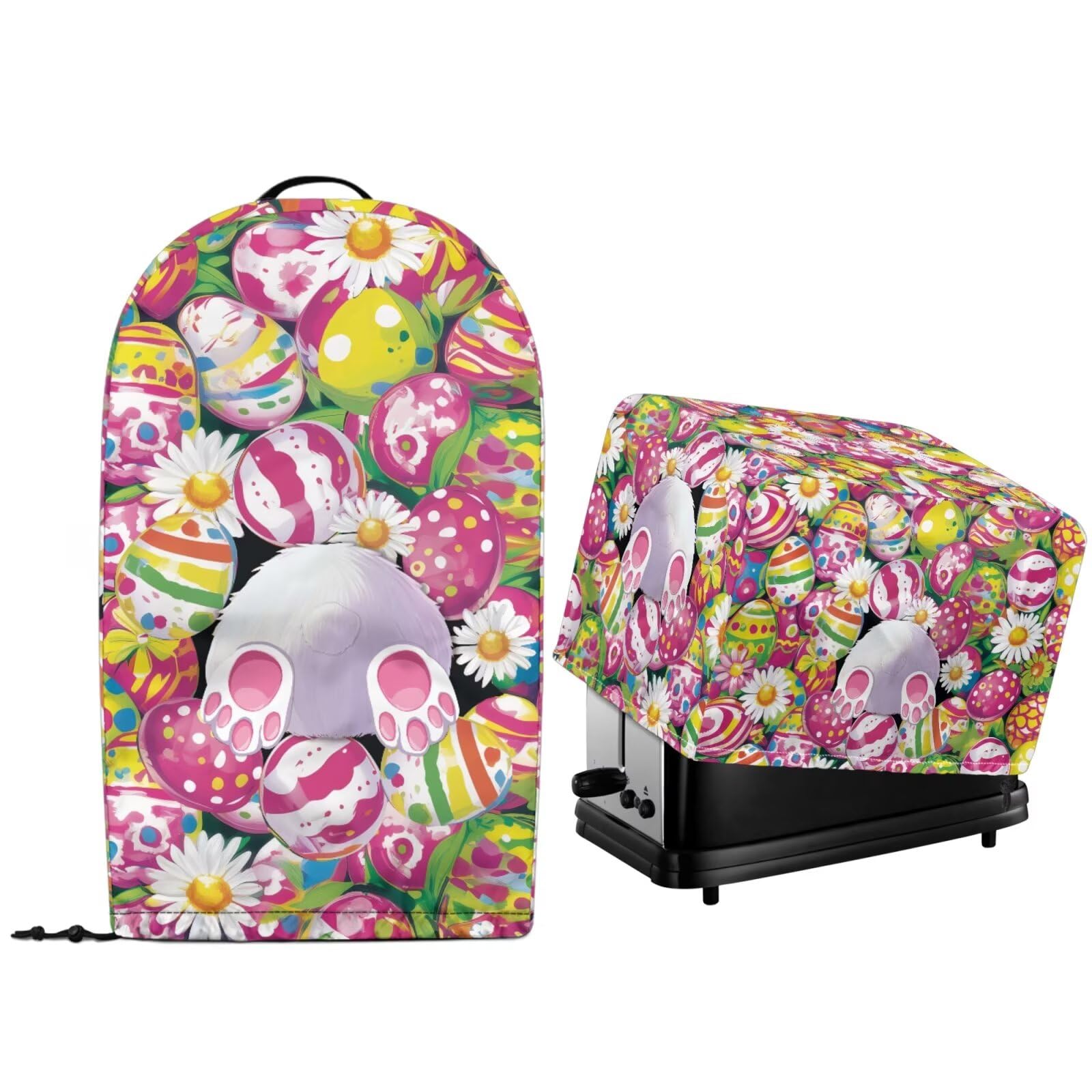 Kitchen Appliance Dust Covers Set of 2 Stand Mixer Food Processor Blender and Toaster Bread Maker Oven Oil-proof Protector Covers Easter Colorful Eggs Bunny Print