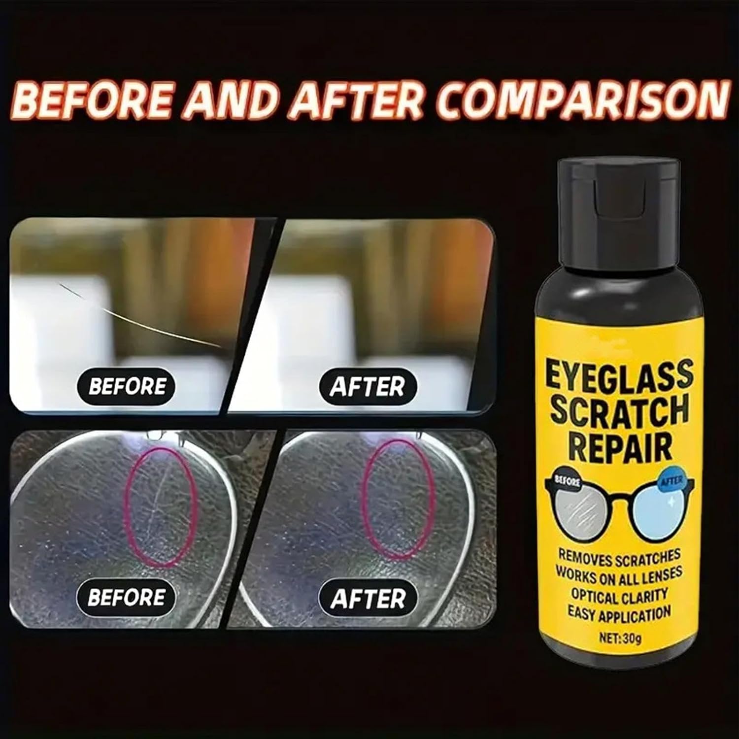 Eyeglass Lens Repair Paste, 30g Screen Scratch Remover and Cleaning Compound for Glasses, Phone Screens, Car Glass, Polishing Repair Cream for Men Women Students Daily Use