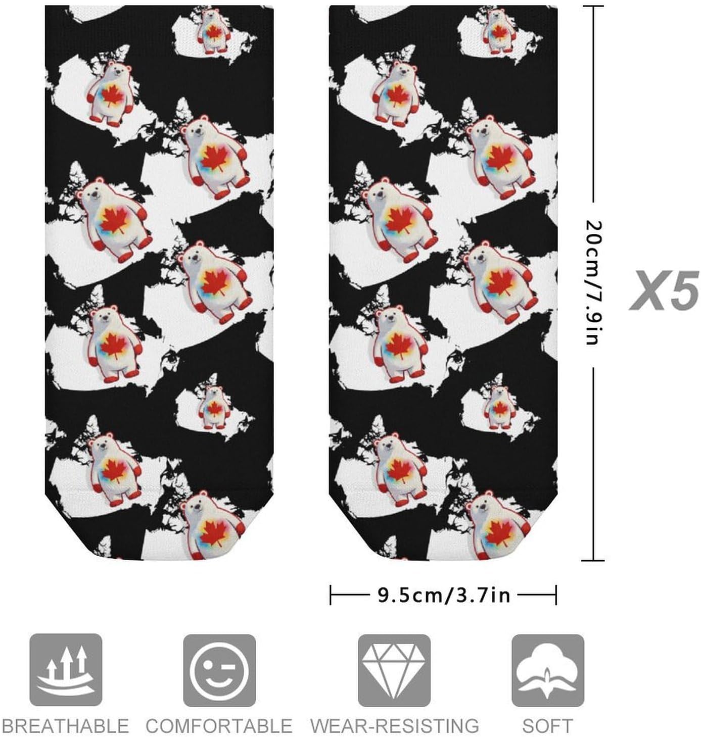 Canada Bear No Show Ankle Socks Low Cut Non Slip Flat Boat Line 5 Pairs Set