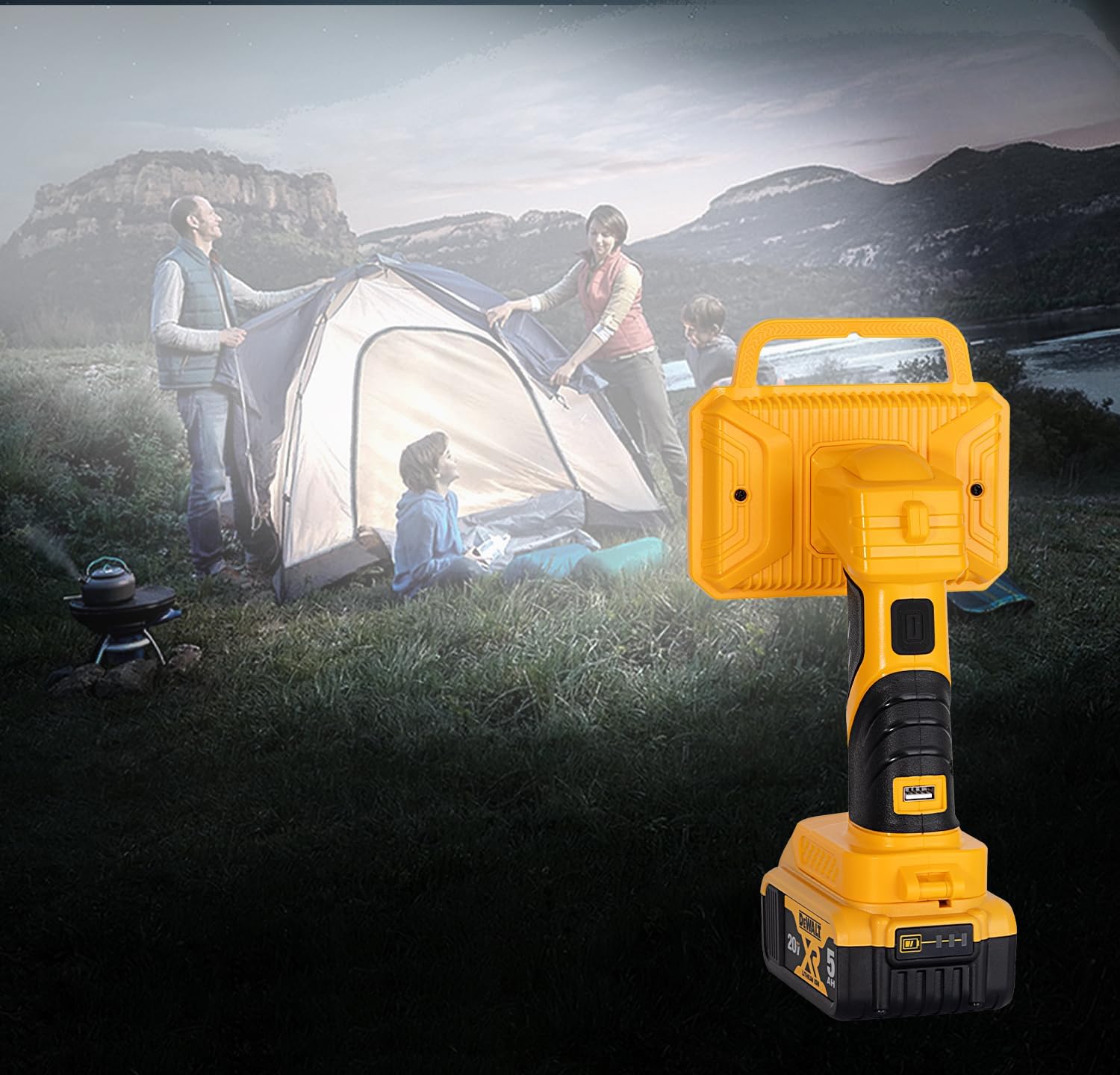 18W 2000LM Cordless LED Work Light for Dewalt 20V MAX Li-Ion Battery, Flashlight with 3 Brightness Settings, 90° Adjustable Head, 5V/2.1A USB Port (Batteries Not Included)