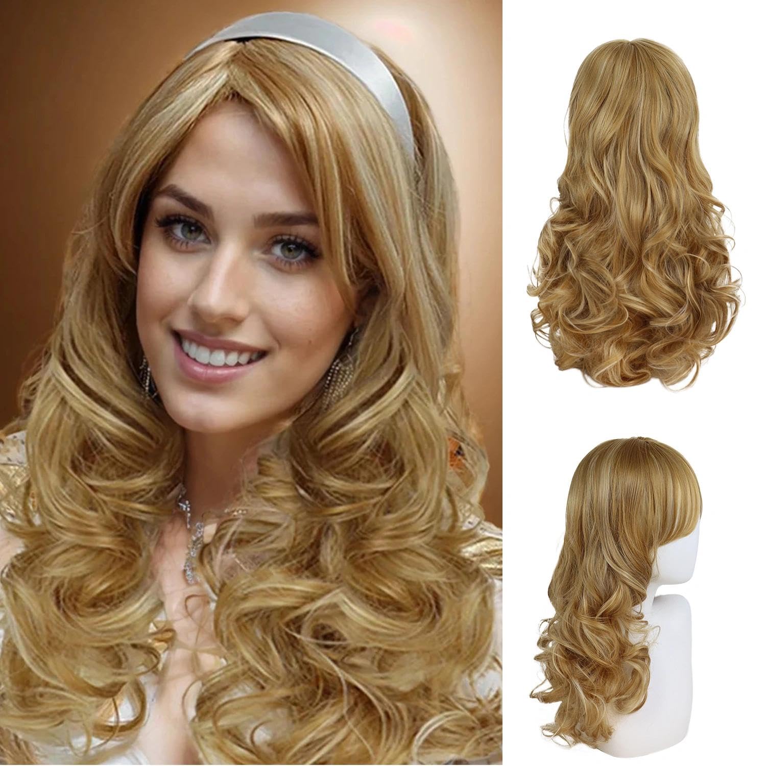 GNIMEGIL Long Straight Blonde Wig With Bangs For Women Natural Hairstyle Synthetic Blond Wigs For Girls Daily Party Halloween Cosplay Wig 24 Inch Synthetic Fiber Finn Costume For Halloween