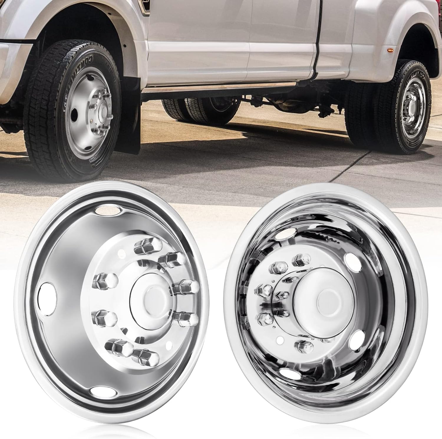 VMBQRTI 19.5" 10 Lug Stainless Steel Wheel Simulators Hubcap Kit Set of 2 Rear & 2 Front Chrome Polished Wheel Simulators with Bolt Kit for 2005-2020 Ford F450/F550 2WD Trunk Dually Wheel Cover Set : Automotive